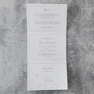 Invitación Tríptica Rosa minimalista Boda de fotografía de oro todo en