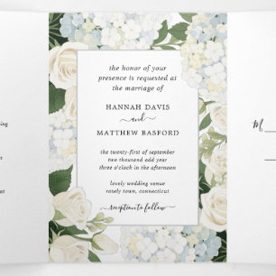 Invitación Tríptica Rosa Romántico De Hidrangea Blanca Elegante Boda T