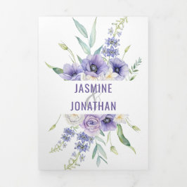 Invitación Tríptica Rosas de morado anemones Daisies Hydrangeas Boda