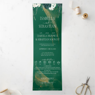 Invitación Tríptica Rosas Esmeraldas Elegantes Todo En Uno Tri-