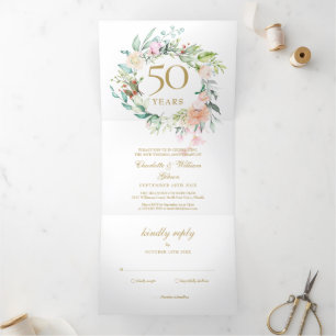 Invitación Tríptica Rosas Floral 50 Aniversario Boda foto