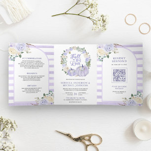 Invitación Tríptica Rosas Lavanda Calabaza Código QR Boda