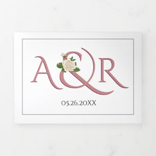 Invitación Tríptica Rosas ruidosos y ampersand, boda rosa