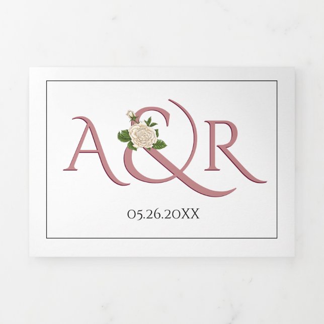 Invitación Tríptica Rosas ruidosos y ampersand, boda rosa (Foto de portada)