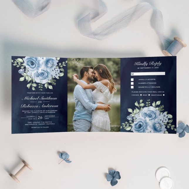 Invitación Tríptica Rosas Rústicos Dusty Blue foto Boda de la Marina A (Subido por el creador)
