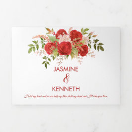 Invitación Tríptica Roses rojas y Boda de la vegetación acuarela |