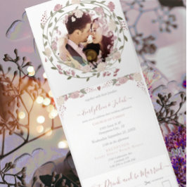 Invitación Tríptica Rubor Polvo Rosa Terroso Tonos Peonía Floral Boda