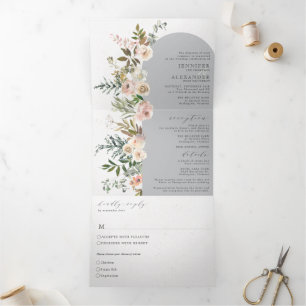 Invitación Tríptica Ruido floral rústico todo en un triple giro Boda
