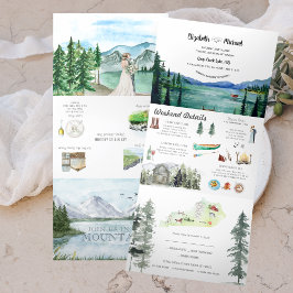 Invitación Tríptica Rustic Lakeside Mountain | Illustrated Wedding