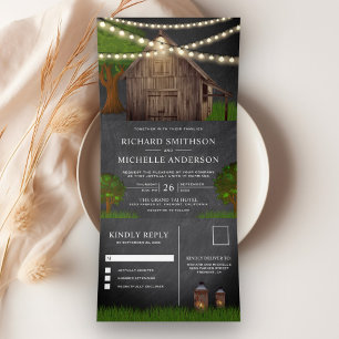 Invitación Tríptica Rústica Granja de cadena de granjas ilumina a Boda