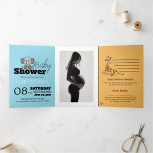 Invitación Tríptica Safari Animals, Baby Shower Suite