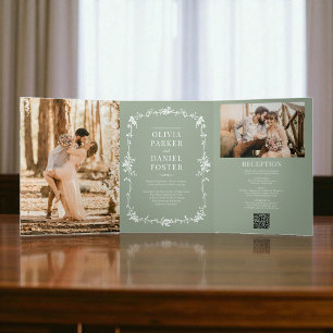 Invitación Tríptica Sage Green French Victorian Boda de fotografía con