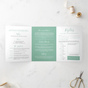 Invitación Tríptica Sage green white little heart boda all-in-one