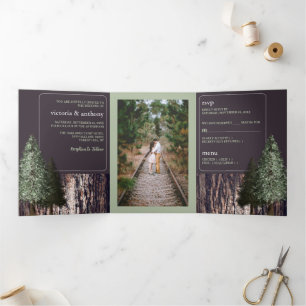 Invitación Tríptica secuoyas y corteza, Boda ruso