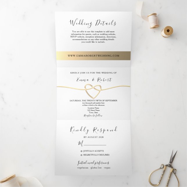 Invitación Tríptica Sencilla Elegante Boda de Fotos (Interior)