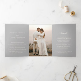 Invitación Tríptica Sencilla Foto Gris Boda Elegante
