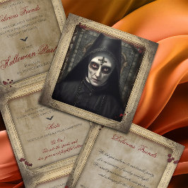 Invitación Tríptica Sencilla y espeluznante Nun Gótico Halloween para