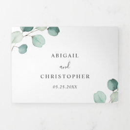 Invitación Tríptica Sencillo Eucalipto Verde Elegante Boda