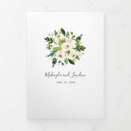 Invitación Tríptica Sencillo floral blanco elegante boda