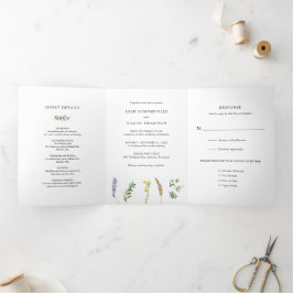 Invitación Tríptica Sencillo Floral Rústico Elegante Bodas de Campo
