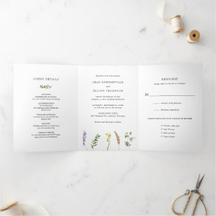Invitación Tríptica Sencillo Floral Rústico Elegante Bodas de Campo