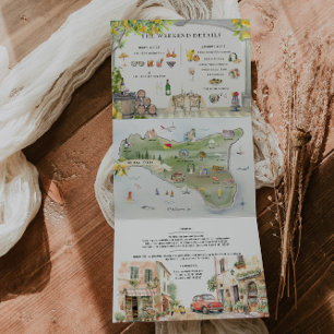 Invitación Tríptica Sicilia Italia   Mapa de Itinerario Mediterráneo