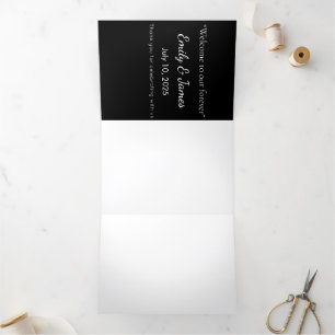 Invitación Tríptica Silhouette de gato negro minimalista