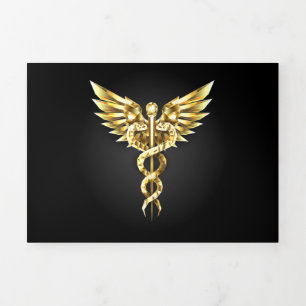 Invitación Tríptica Símbolo de caduceo poligonal dorado