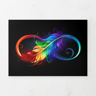 Invitación Tríptica Símbolo de infinito con pluma de arcoíris