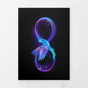 Invitación Tríptica Símbolo de infinito de neón con colibrí brillante