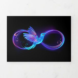 Invitación Tríptica Símbolo de infinito de neón con colibrí brillante