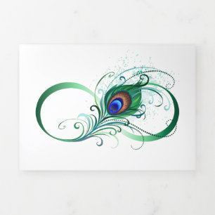 Invitación Tríptica Símbolo infinito con pluma de pavo real