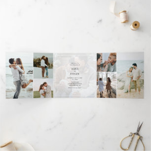 Invitación Tríptica Simple 15 Collages de fotos RSVP QR Code Boda