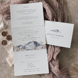 Invitación Tríptica Simple Boda de fotos de la montaña floral todo en 