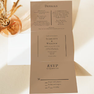 Invitación Tríptica Simple Boda Mínimo De Hojas De Caída Terracotta