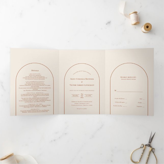 Invitación Tríptica Simple Boho Arch Ivory Boda (Interior)