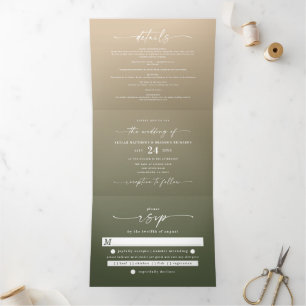 Invitación Tríptica Simple Forest Green & Yellow Gold Ombre Boda