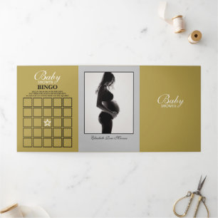 Invitación Tríptica Simple Silver y Gold Baby Shower Suite