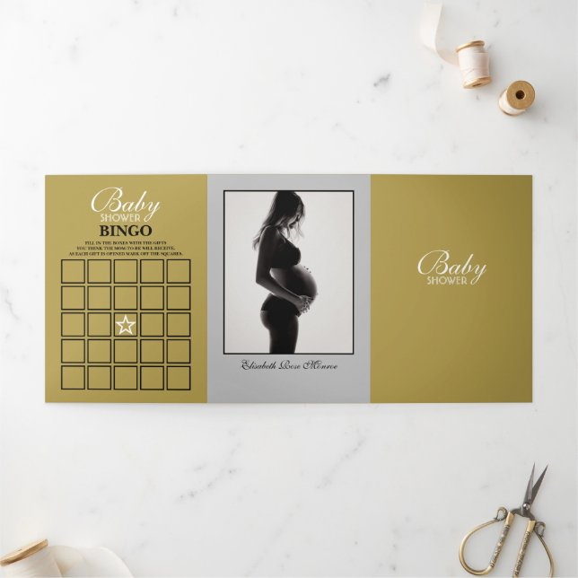 Invitación Tríptica Simple Silver y Gold Baby Shower Suite (Exterior)