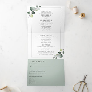 Invitación Tríptica Simple vegetación eucaliptos Todo en un Boda
