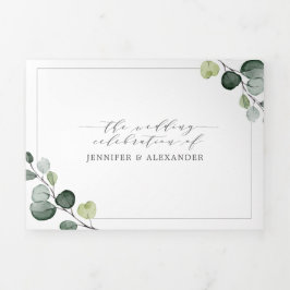 Invitación Tríptica Simple vegetación eucaliptos Todo en un Boda