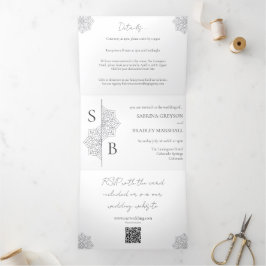 Invitación Tríptica Simple y moderno Boho Monograma Mandala Boda