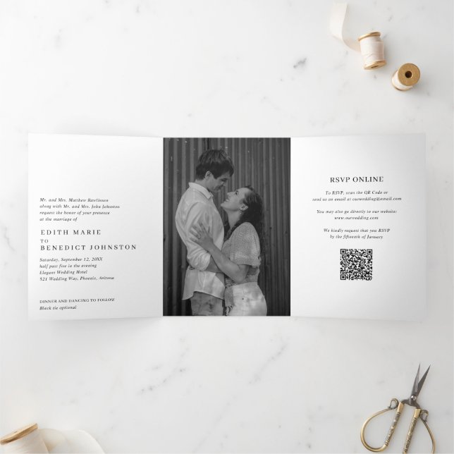 Invitación Tríptica Simple y moderno código QR foto matrimonio elegant (Interior)