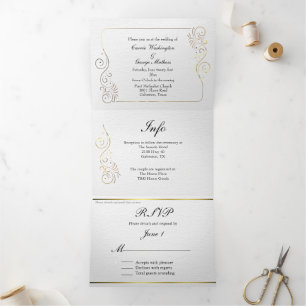 Invitación Tríptica Sofisticado y lujoso Boda de Gold Flourish