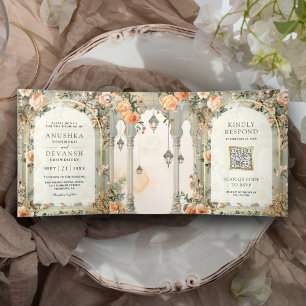 Invitación Tríptica Soñador Palacio Mughal Todo en Uno Boda India