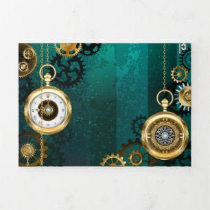 Invitación Tríptica Steampunk Jewelry Watch sobre un fondo verde