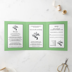 Invitación Tríptica Suite Boda de silueta de árbol