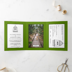 Invitación Tríptica Suite de Boda verde aguacate para el corazón vinta