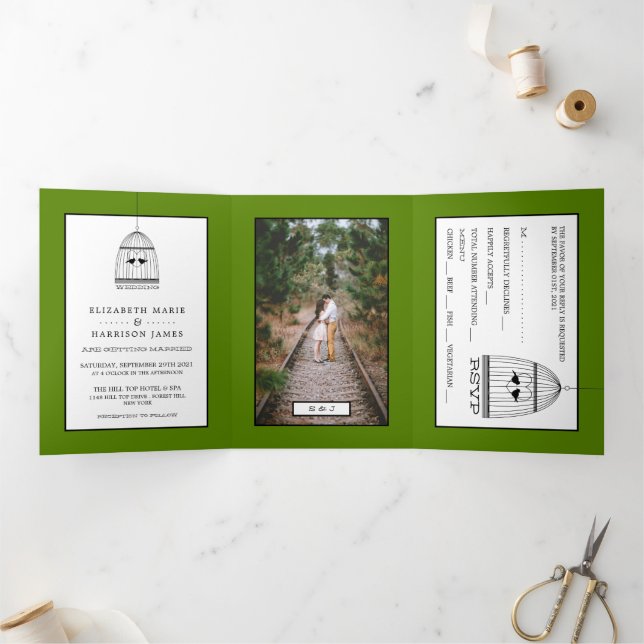 Invitación Tríptica Suite de Boda Verde de aguacate para el corazón vi (Interior)