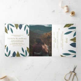 Invitación Tríptica Suite Rustic Leaf Floral Boda